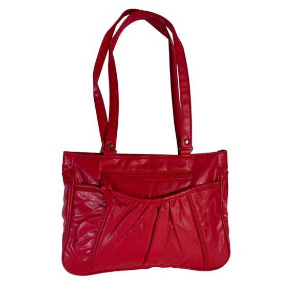 Simply Red Womens Retro 80s Purse Top Handle Handbag Faux Leather Brass Links - Picture 1 of 14